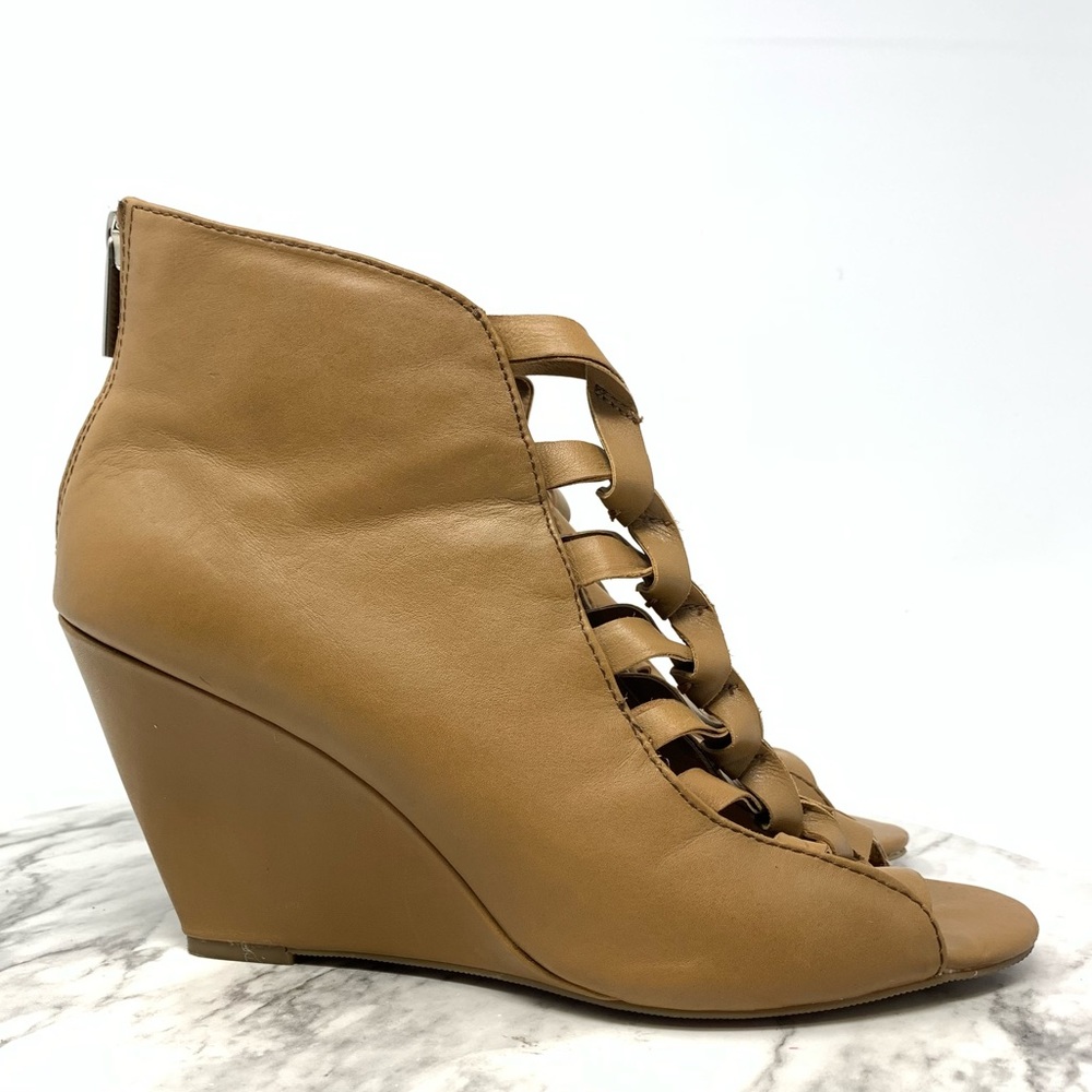 Kelsi Dagger Innis Knot Cage Brown Leather Wedges 8 Edgy Avant Garde Alt Boho - Picture 2 of 14